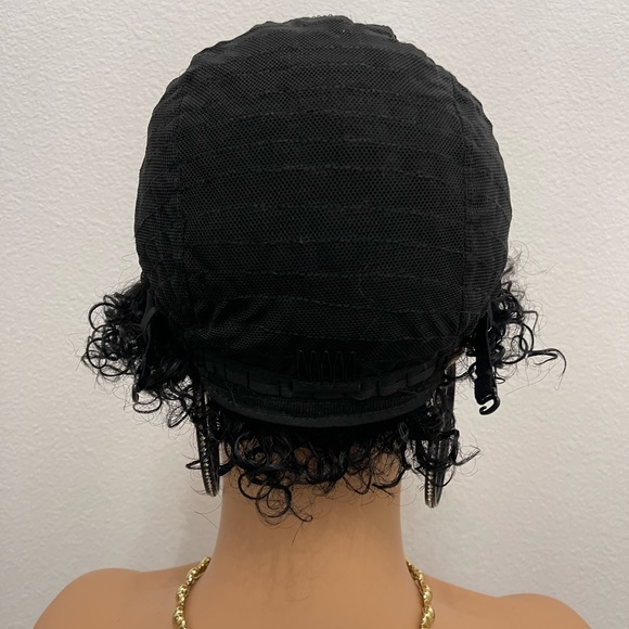 New! Unused! Short curly Human Hair Glueless Wig (No Lace, All wefts) Natural Bl - Picture 10 of 10